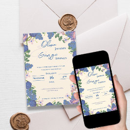 Elegant Blue & Lila Blommigt Vattenfärg Bröllop Inbjudningar