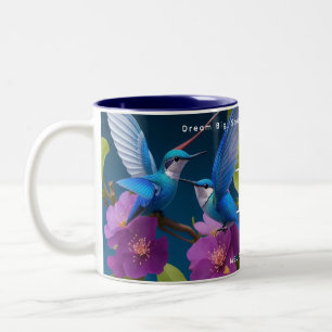 Elegant Blue Lila Funny Hummingbird Monogram på Två-Tonad Mugg