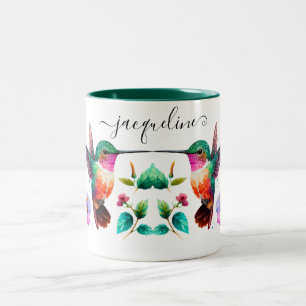 Elegant Blue Lila Hummingbird Personlig Namn Två-Tonad Mugg