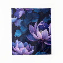Elegant Blue Lila Lotus Tapestry