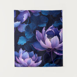 Elegant Blue Lila Lotus Tapestry