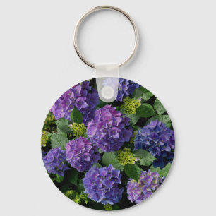 Elegant Blue lila magenta grönt blommigt hydrangea Nyckelring