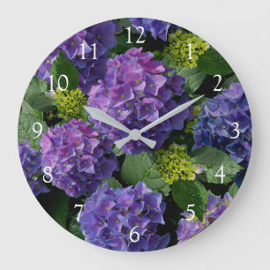 Elegant Blue lila magenta grönt blommigt hydrangea Stor Klocka
