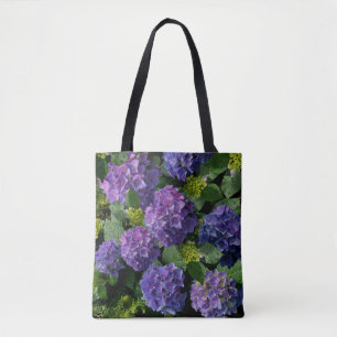 Elegant Blue lila magenta grönt blommigt hydrangea Tygkasse