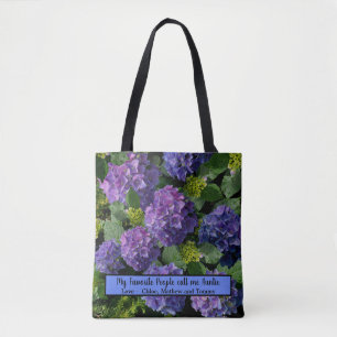 Elegant Blue lila magenta grönt blommigt hydrangea Tygkasse