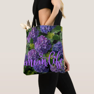Elegant Blue lila magenta grönt blommigt hydrangea Tygkasse