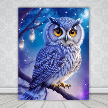 Elegant Blue Lila Magic Uggla Tecknad AI Art