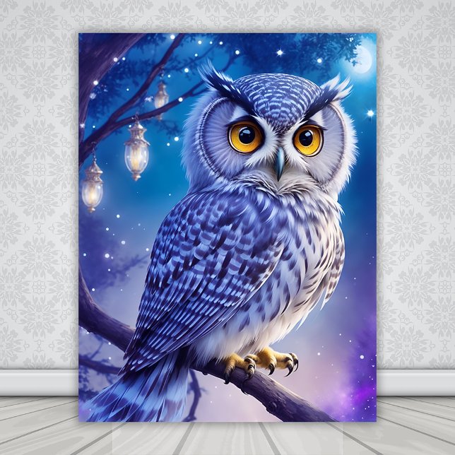 Elegant Blue Lila Magic Uggla Tecknad AI Art Poster (Skapare uppladdad)