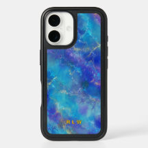 Elegant Blue, Lila och Guld Marble Monogrammed