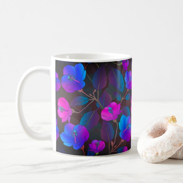 Elegant Blue Lila Rosa Flowers Kaffemugg (Med munk)