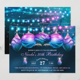 Elegant Blue & Lila Sjöjungfru Baubles Birthday Inbjudningar