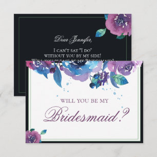 Elegant Blue Lila Twilight Blommigt Bridesmaid Inbjudningar