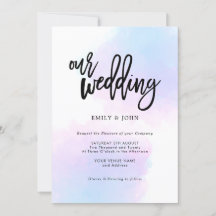 Elegant Blue/Lilac Watercolor/Black Script Bröllop