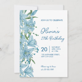 Elegant Blue Lily 27th Birthday Party Invitation Inbjudningar