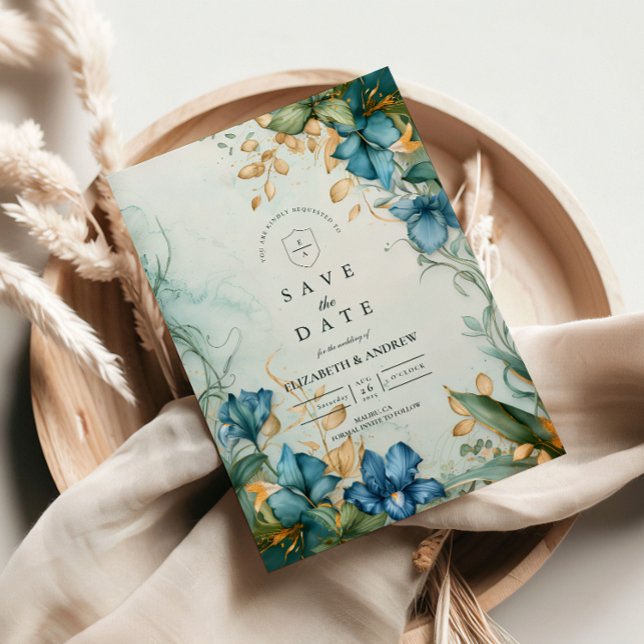 Elegant Blue Lily Botanical Wedding Spara Datumet (Skapare uppladdad)