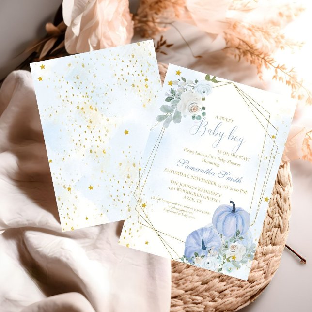 Elegant Blue Little Pumpkin Boy Shower Inbjudningar (Skapare uppladdad)