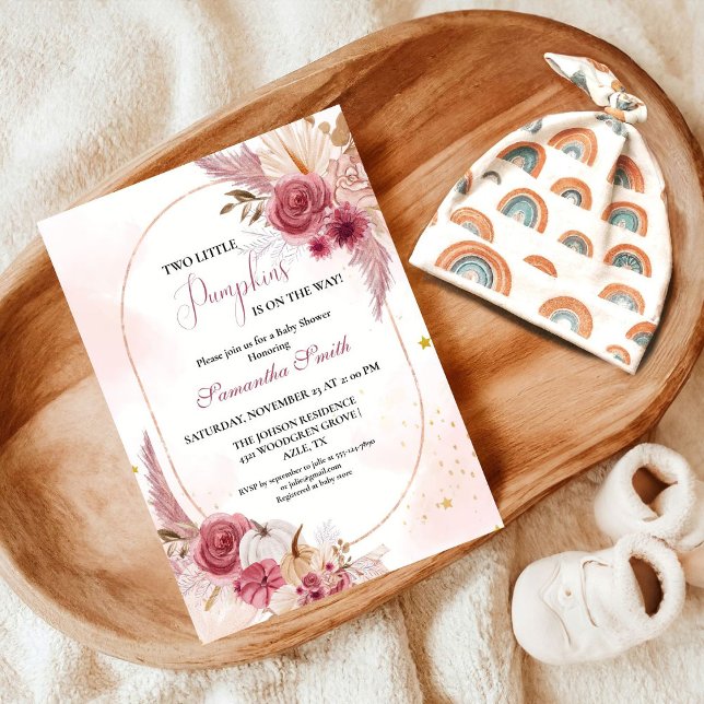 Elegant Blue Little Pumpkin Twin Girl Shower Inbjudningar (Skapare uppladdad)