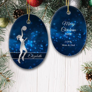 Elegant Blue Ljus Glitter Basketball Player Julgransprydnad Keramik