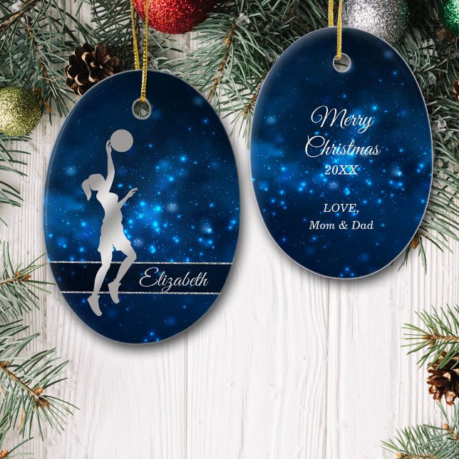 Elegant Blue Ljus Glitter Basketball Player Julgransprydnad Keramik (Skapare uppladdad)