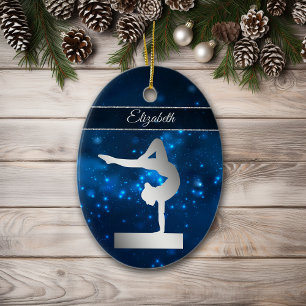 Elegant Blue Ljus Silver Balance Beam Gymnast Julgransprydnad Keramik