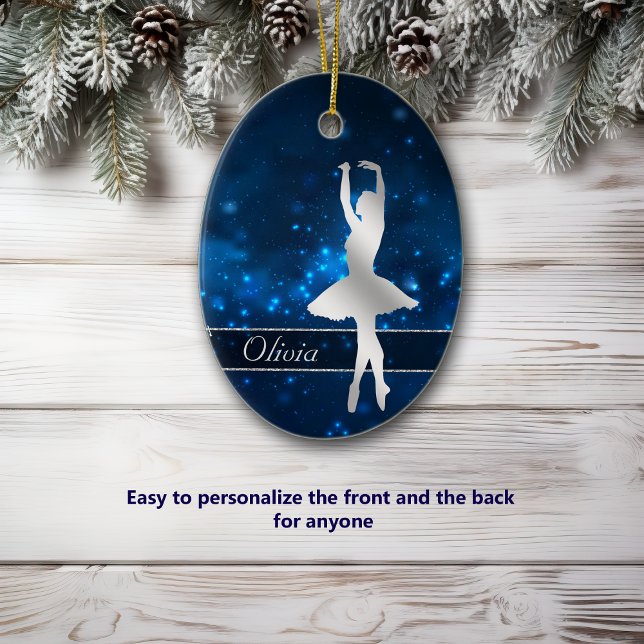 Elegant Blue Ljus Silver Ballerina Julgransprydnad Keramik (Skapare uppladdad)