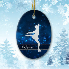 Elegant Blue Ljus Silver Ice Skater Julgransprydnad Keramik