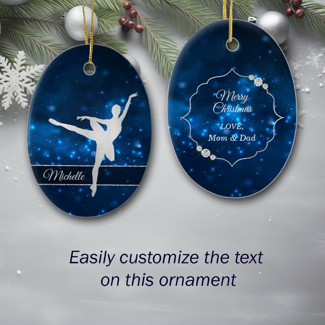 Elegant Blue Ljus Silver Silhouette Dancer Julgransprydnad Keramik (Skapare uppladdad)