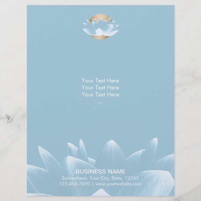 Elegant Blue Lotus & Guld Sol Light Blue Reklamblad (Framsidan)