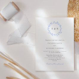 Elegant Blue Löv Utandning Monogram Bröllop Inbjudningar