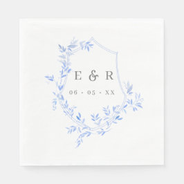 Elegant Blue Löv Vapensköld Bröllop Monogram Pappersservett
