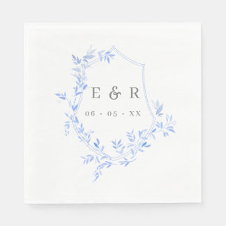 Elegant Blue Löv Vapensköld Bröllop Monogram Pappersservett