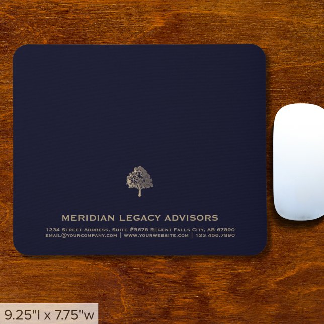 Elegant Blue Luxury Guld Träd Logotyp Musmatta (Skapare uppladdad)
