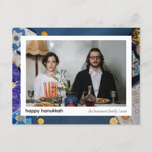 Elegant Blue Lycklig Hanukkah Familj 1 Foto Helg Vykort