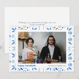 Elegant Blue Lycklig Hanukkah Familj 1 Foto Julkort