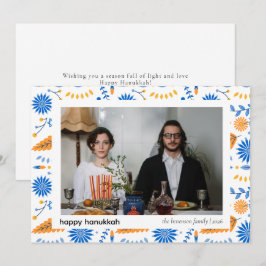Elegant Blue Lycklig Hanukkah Familj 1 Foto Julkort