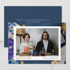 Elegant Blue Lycklig Hanukkah Familj 1 Foto Julkort