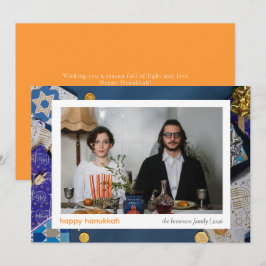 Elegant Blue Lycklig Hanukkah Familj 1 Foto Julkort