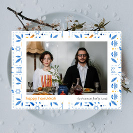 Elegant Blue Lycklig Hanukkah Familj 1 Foto Julkort
