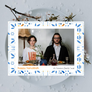 Elegant Blue Lycklig Hanukkah Familj 1 Foto Julkort