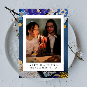 Elegant Blue Lycklig Hanukkah Familj 1 Foto Julkort