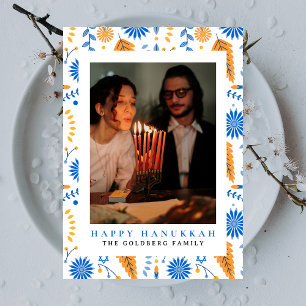 Elegant Blue Lycklig Hanukkah Familj 1 Foto Julkort