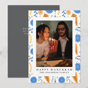 Elegant Blue Lycklig Hanukkah Familj 1 Foto Julkort
