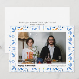 Elegant Blue Lycklig Hanukkah Familj 1 Foto Julkort