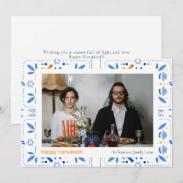 Elegant Blue Lycklig Hanukkah Familj 1 Foto Julkort