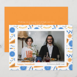 Elegant Blue Lycklig Hanukkah Familj 1 Foto Julkort