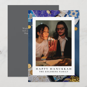 Elegant Blue Lycklig Hanukkah Familj 1 Foto Julkort
