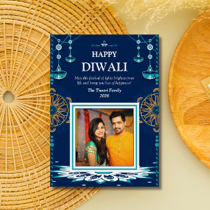 Elegant blue mandala Diwali Festival Ljus Julkort