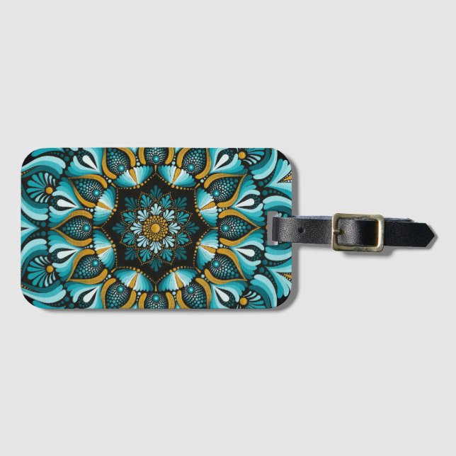 Elegant Blue Mandala | Helig Geometry Boho | Zen Bagagebricka (Framsida horisontal)