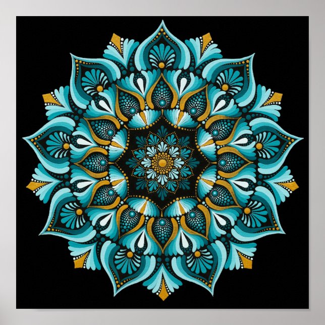 Elegant Blue Mandala | Helig Geometry Boho | Zen Poster (Framsidan)