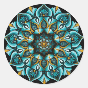 Elegant Blue Mandala   Helig Geometry Boho   Zen Runt Klistermärke